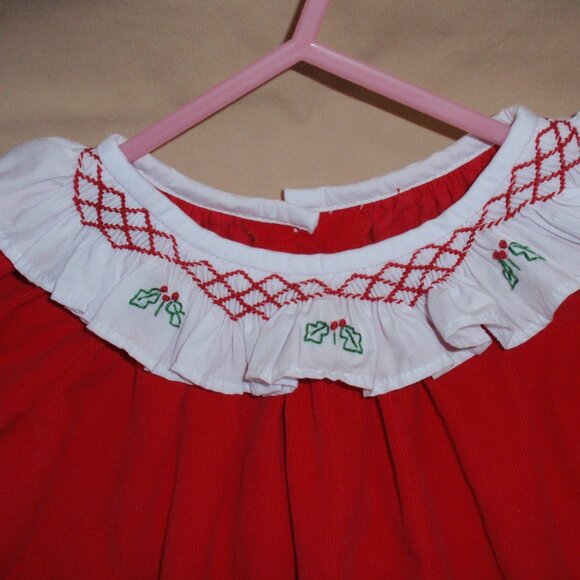 Zuccini Kids Red Chrismas Holly Embroidery Corduroy Dress Long Sleeves 4t 4 - Picture 4 of 13